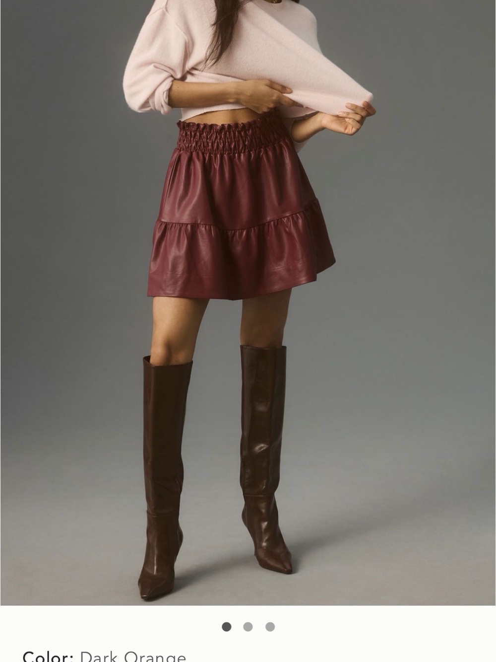 Anthropologie Somerset Mini Skirt: Faux Leather Edition Tiered Skirt in Burgundy